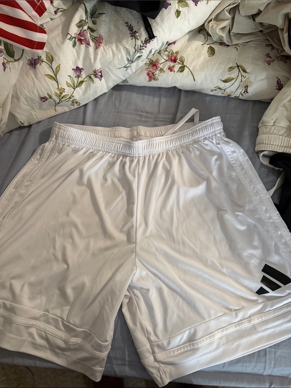 adidas White Athletic Shorts with Black Logo Accent